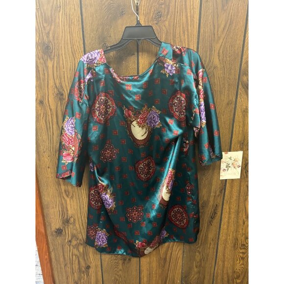 Soft Sensations Girls L Green/Red Floral Satin Open Cardigan - Picture 2 of 3